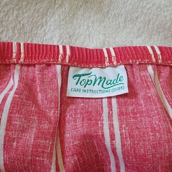 VINTAGE Top Made Red Striped Belted Shift Dress - Picture 7 of 7